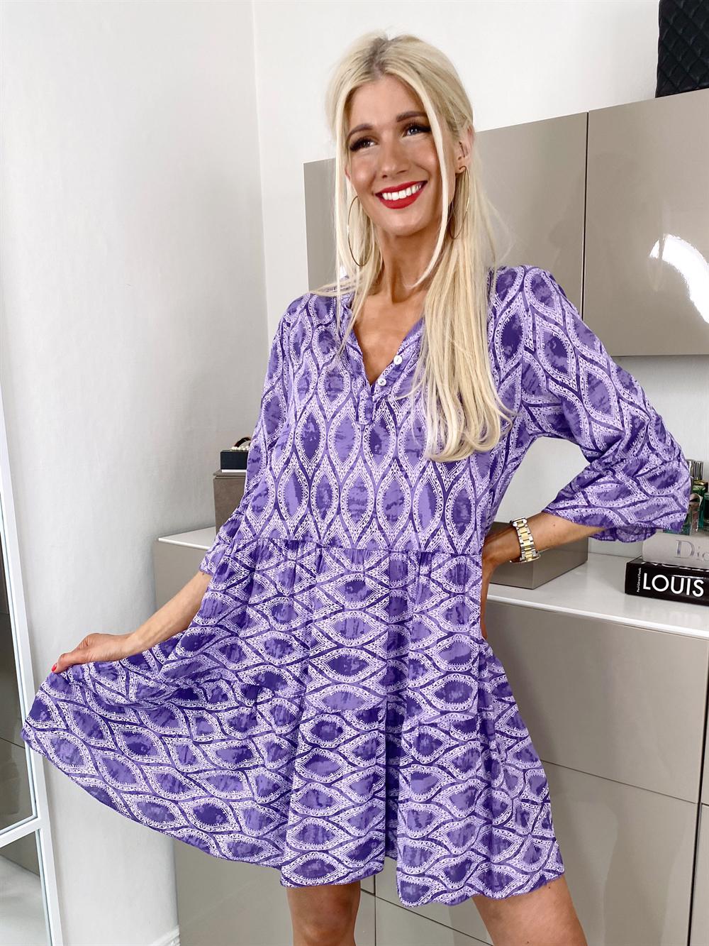 Tonja - Beige mönstrad tunika med lager på lager-look